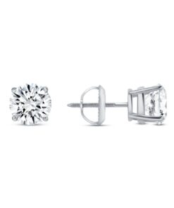 2 Ct Round Lab Created Grown Diamond Earrings 14K White Gold F/VS Basket Screw