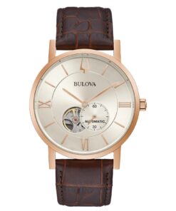 Bulova Men's Classic Automatic Rose Gold Case Brown Leather Watch 42 MM 97A150